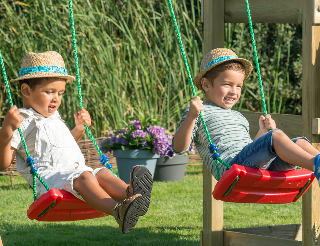 Jungle Chalet | Wooden climbing frame with swings & climbing net